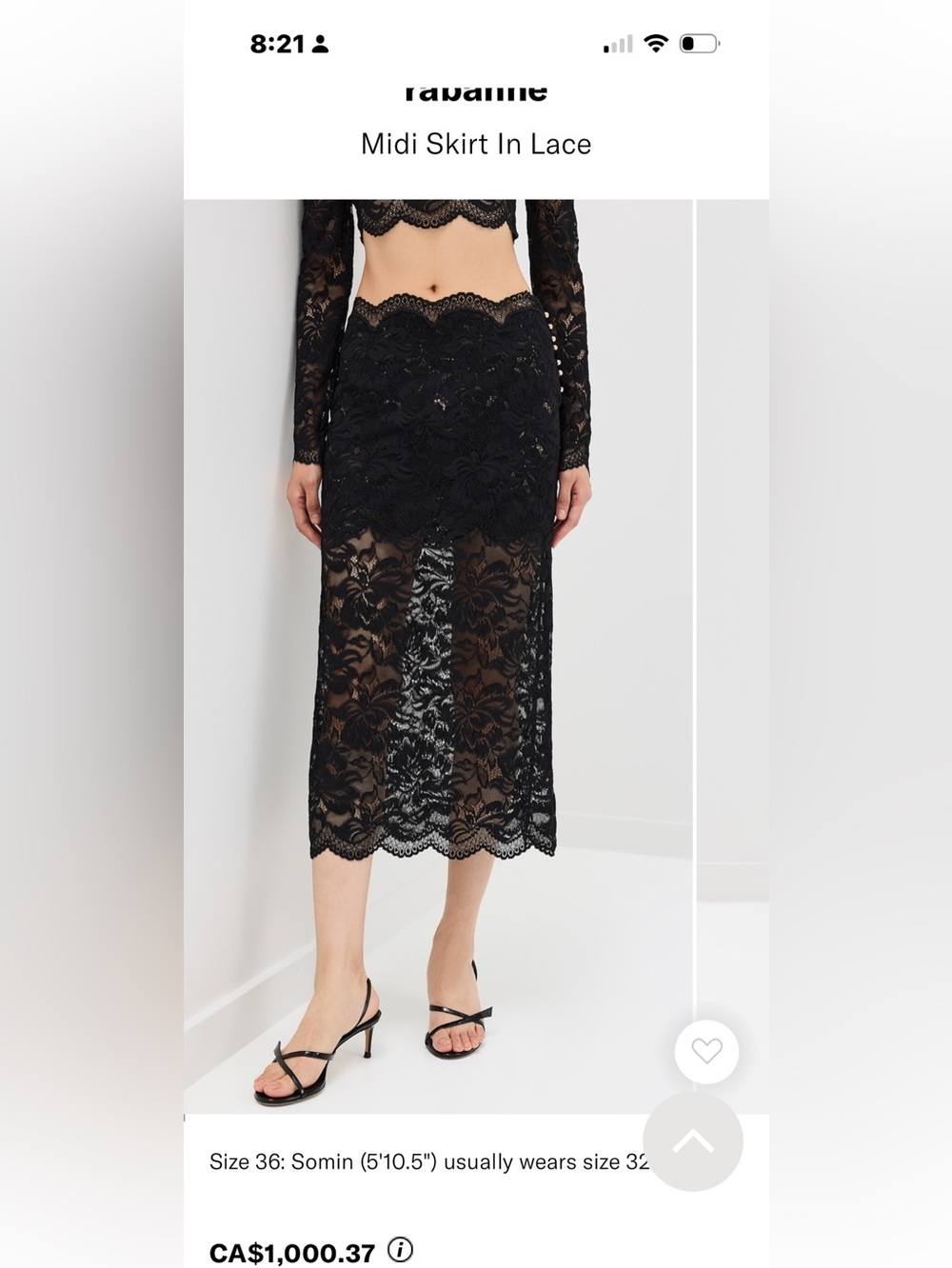 Paco Rabanne Black Lace Midi Skirt